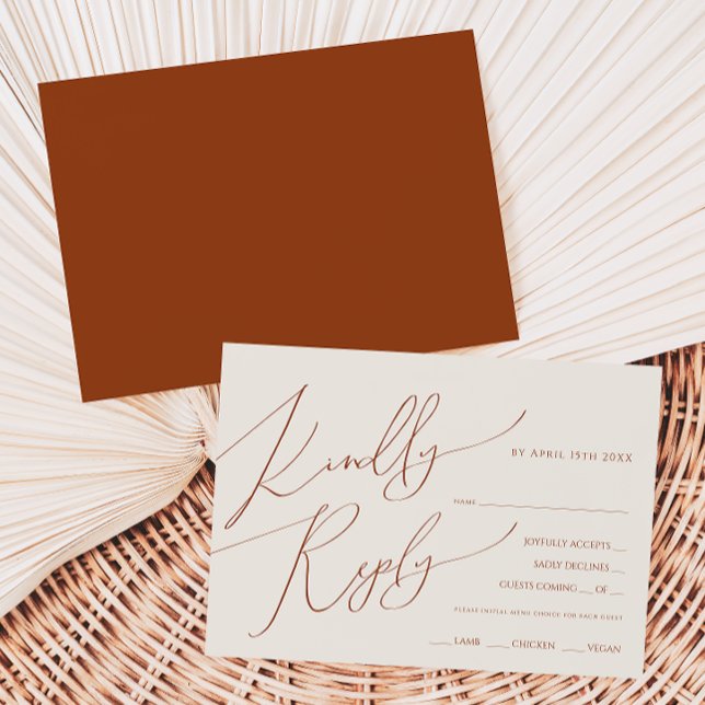 Earthy Rust | Horizontal Menu Choice RSVP Card (Creator Uploaded)