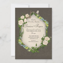 Earthy Rustic Moss and Roses Wedding invitation