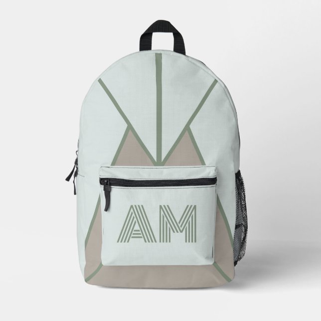 Earthy Sage Green Geometric Custom Backpack  (Front)