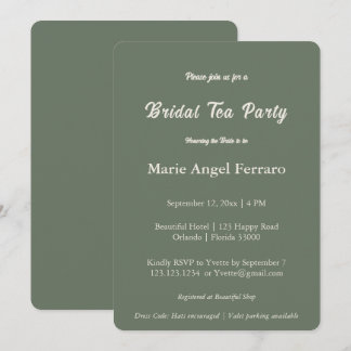 Earthy Sage Green Minimalist Bridal Tea Party Invitation