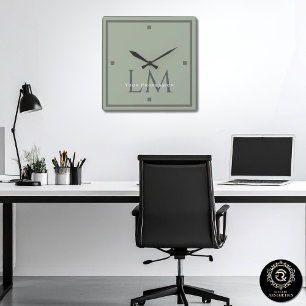 Earthy Sage Green Organic Modern Minimalist Square Wall Clock