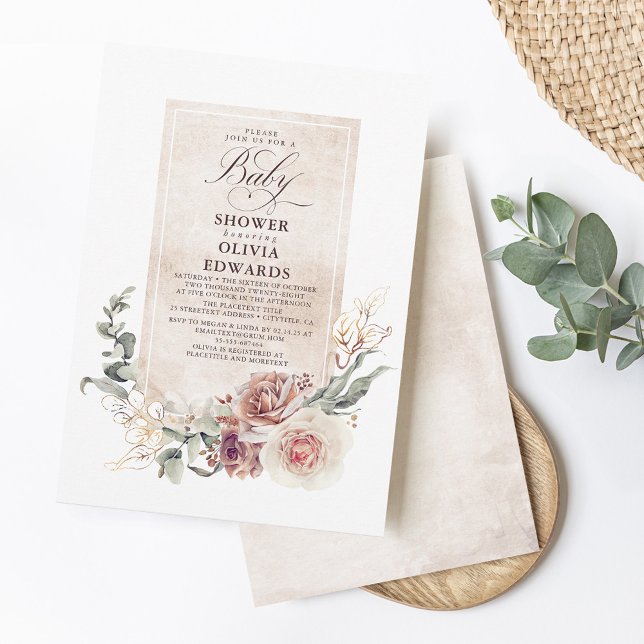 Earthy Shade Flowers Boho Elegant Baby Shower Invitation (Creator Uploaded)