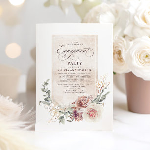Earthy Shade Flowers Boho Elegant Engagement Party Invitation