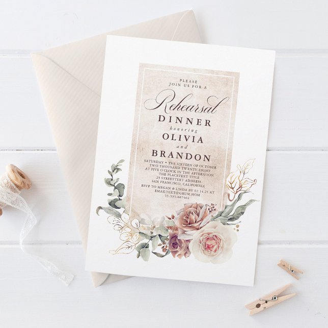 Earthy Shade Flowers Boho Elegant Rehearsal Dinner Invitation (Creator Uploaded)
