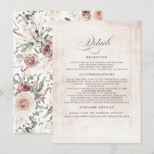 Earthy Shade Flowers Elegant Boho Wedding Details Enclosure Card