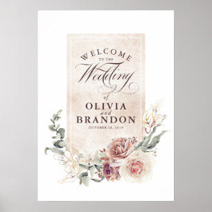 Earthy Shade Flowers Elegant Wedding Welcome Sign