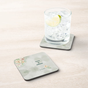 Earthy Shades Flowers Boho Elegant Sage Green Coaster