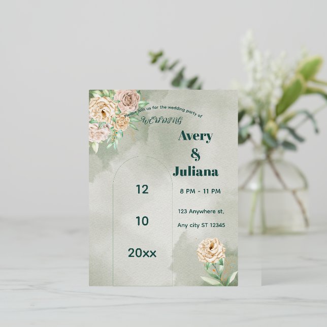 Earthy Shades Flowers Boho Elegant Sage Green  Foil Invitation Postcard (Standing Front)