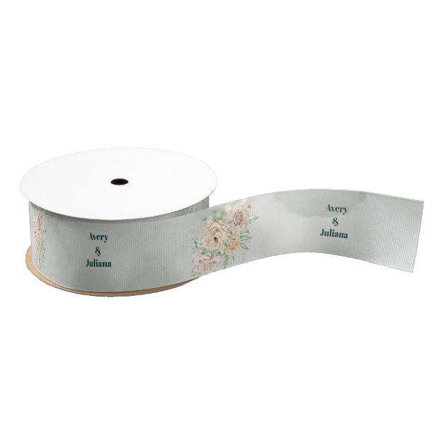 Earthy Shades Flowers Boho Elegant Sage Green Grosgrain Ribbon (Spool)