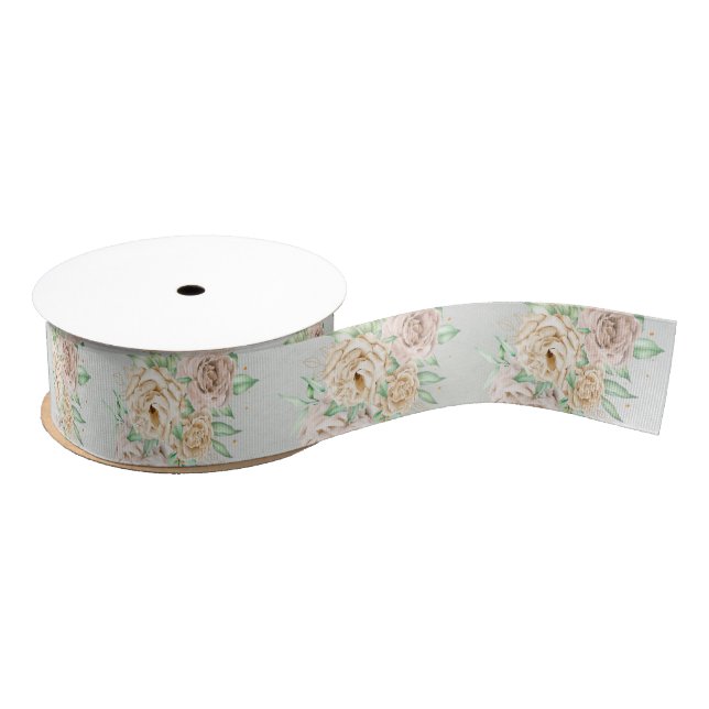 Earthy Shades Flowers Boho Elegant Sage Green Grosgrain Ribbon (Spool)