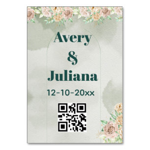 Earthy Shades Flowers Boho Elegant Sage Green Table Number