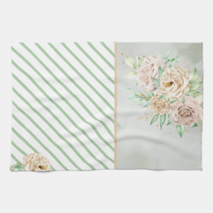 Earthy Shades Flowers Boho Elegant Sage Green Tea Towel