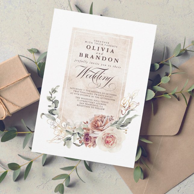 Earthy Shades Flowers Boho Elegant Wedding Invitation (Creator Uploaded)