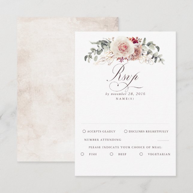 Earthy Shades Foliage Boho Wedding RSVP Card (Front/Back)