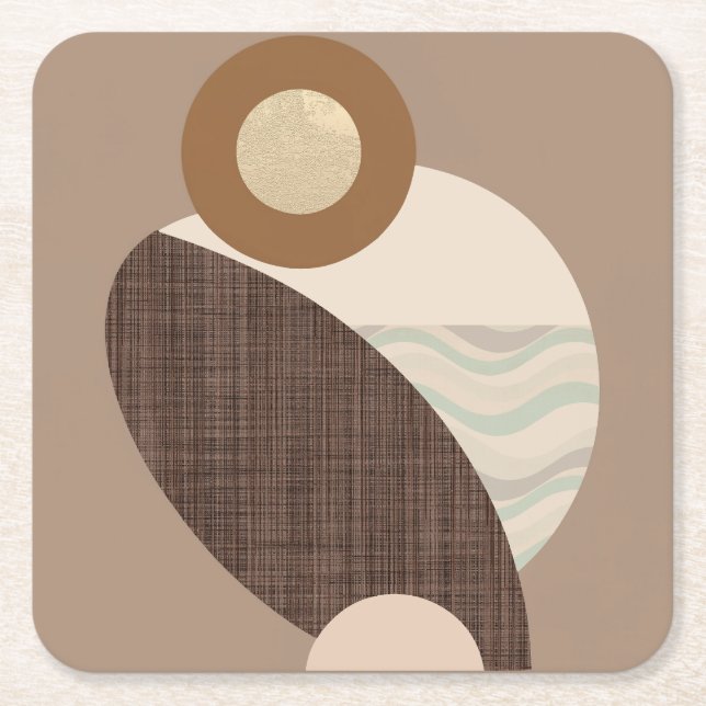Earthy Shapes Square Paper Coaster (Front)