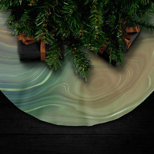Earthy Strata   Emerald Green Brown Gold Agate Brushed Polyester Tree Skirt
