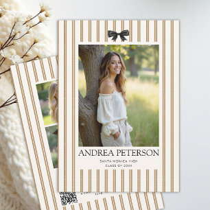Earthy Stripes Bow Graduation Photo Collage QR Announcement