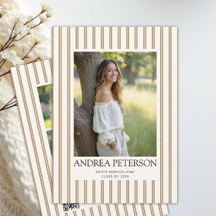 Earthy Stripes Graduation Photo Collage QR Code Announcement