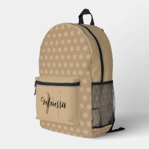 Earthy Tan Colour - Initial Letter Name Monogram Printed Backpack
