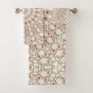 Earthy Taupe and Rust Mandala Pattern Bath Towel Set