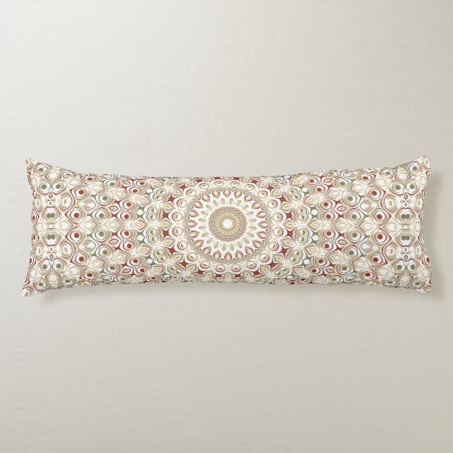 Earthy Taupe and Rust Mandala Pattern Body Cushion (Front)