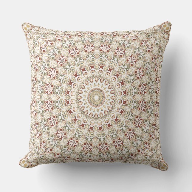 Earthy Taupe and Rust Mandala Pattern Cushion (Front)
