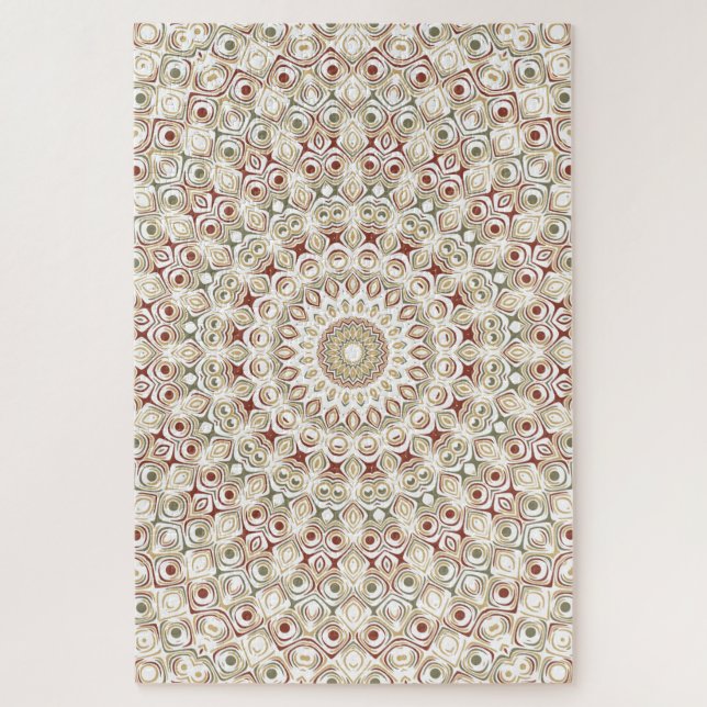 Earthy Taupe and Rust Mandala Pattern Jigsaw Puzzle (Vertical)