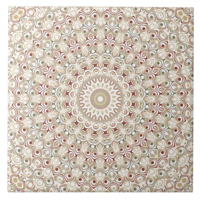 Earthy Taupe and Rust Mandala Pattern Tile (Front)