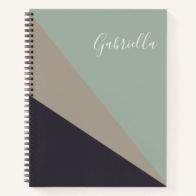 Earthy Taupe and Sage Geometric Personalised   Notebook (Front)