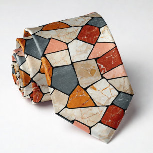 Earthy Terracotta and Slate Grey Stone Mosaic Tie