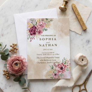 Earthy Terracotta Arch Warm Minimalist Floral Invitation