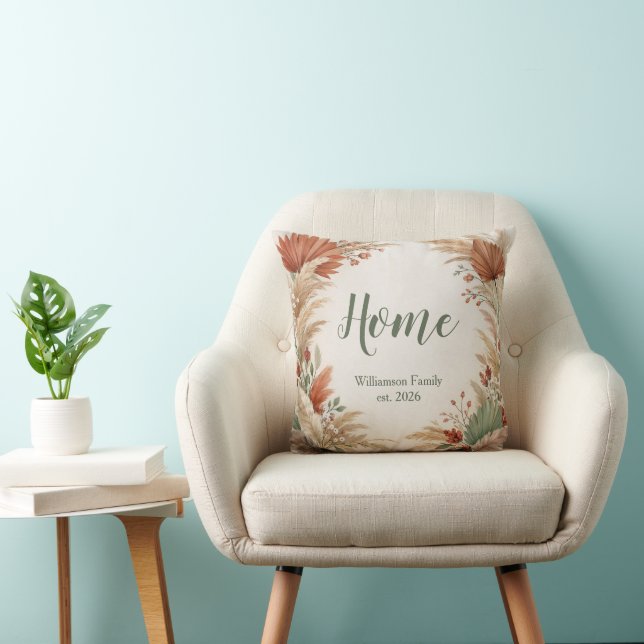 Earthy Terracotta Boho Botanical Wreath Cushion (Chair)