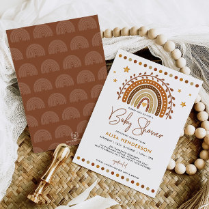 Earthy Terracotta Boho Rainbow Neutral Baby Shower Invitation