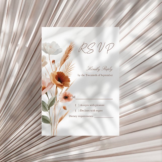 Earthy Terracotta Boho Wildflowe Wedding RSVP Card (Creator Uploaded)