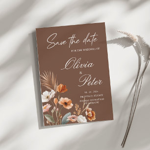 Earthy Terracotta Boho Wildflower Save The Date Invitation