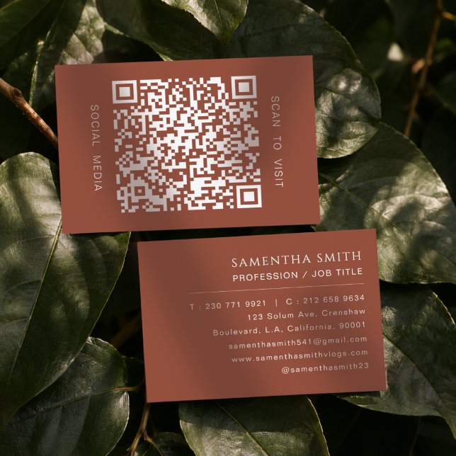 Earthy Terracotta Minimal QR Code Professional  Business Card (Creator Uploaded)