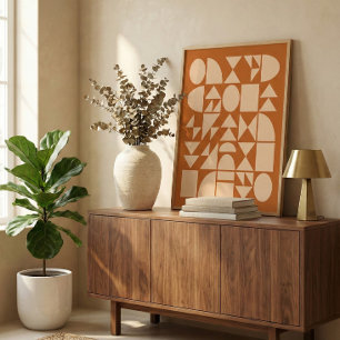 Earthy Terracotta Modern Geometric Shapes Art Poster
