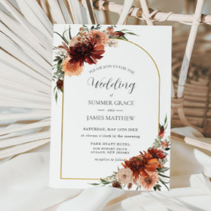 Earthy Terracotta Rust Floral Arch Wedding  Invitation