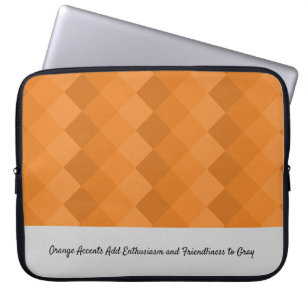 Earthy Tile Pattern Orange & Grey Tagline Laptop Sleeve