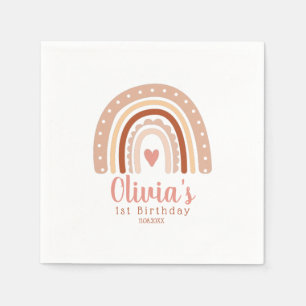 Earthy Tone Boho Rainbow Girl's First Birthday Napkin