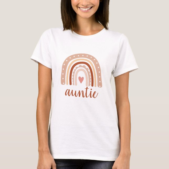 Earthy Tone Modern Boho Rainbow Auntie  T-Shirt (Front)