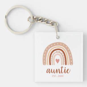 Earthy Tone Modern Unique Boho Rainbow Auntie Key Ring
