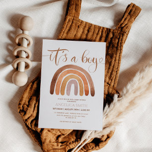 Earthy Tone Watercolor Boho Rainbow Baby Shower Invitation