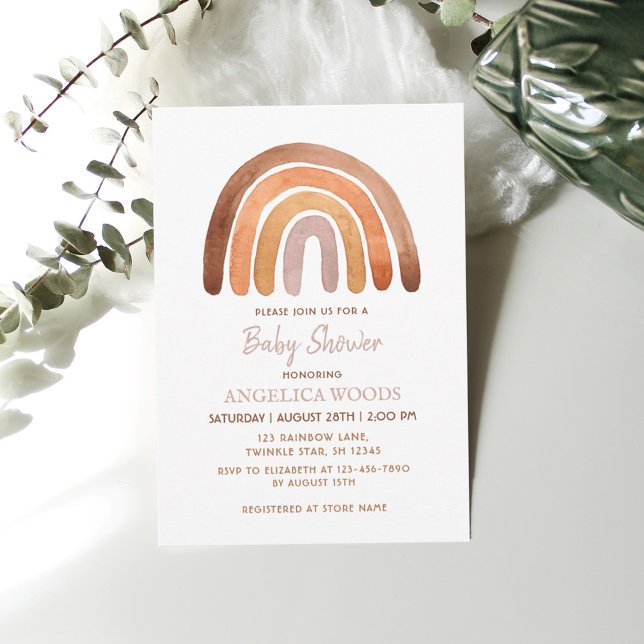 Earthy Tone Watercolor Boho Rainbow Baby Shower  Invitation (Creator Uploaded)