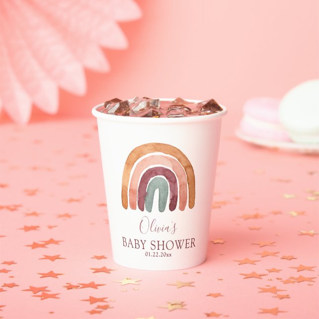 Earthy Tone Watercolor Boho Rainbow Baby Shower  Paper Cups (Insitu)