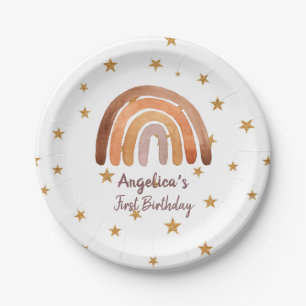 Earthy Tone Watercolor Rainbow First Birthday    Paper Plate