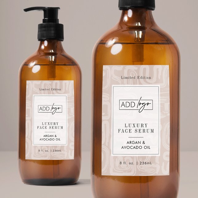 Earthy Tones Boho Pattern Waterproof Product Label (modern earthy beige cosmo bottle waterproof label with your logo and customizable colors)