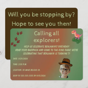 Earthy Tones Dinosaur Adventure Birthday Invite