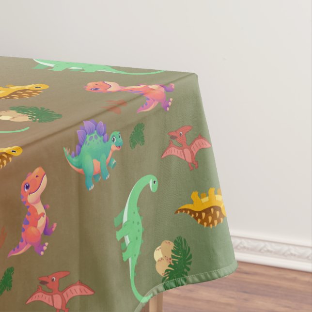 Earthy Tones Dinosaur and Dino Eggs Tablecloth (In Situ)