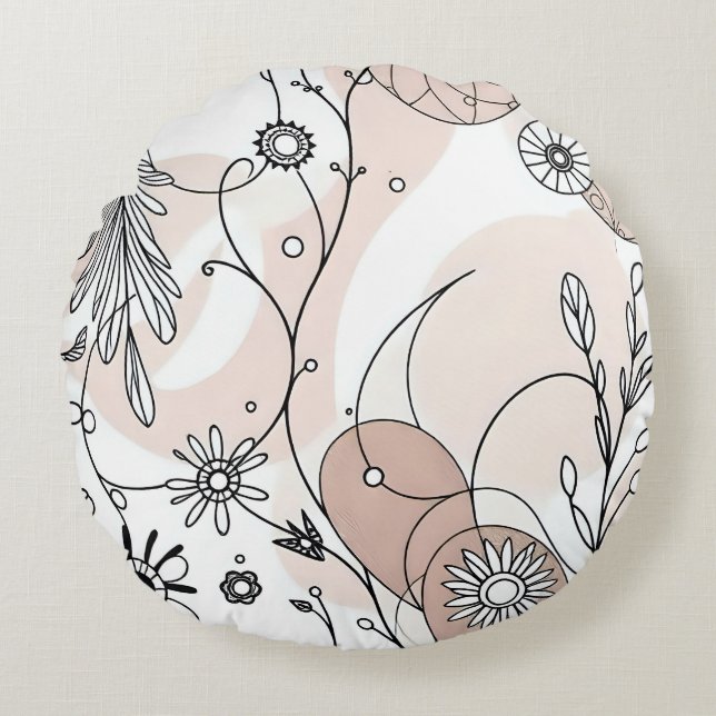 Earthy Tones Minimalist Boho Art Round Cushion (Front)